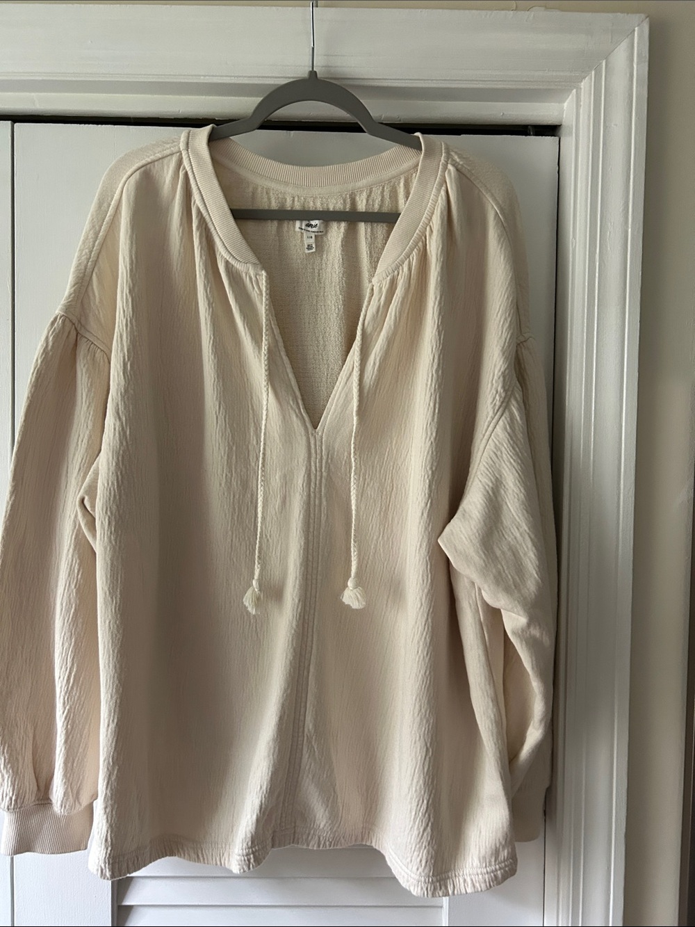 aerie Cream V-Neck Tie Pullover Sweatshirt